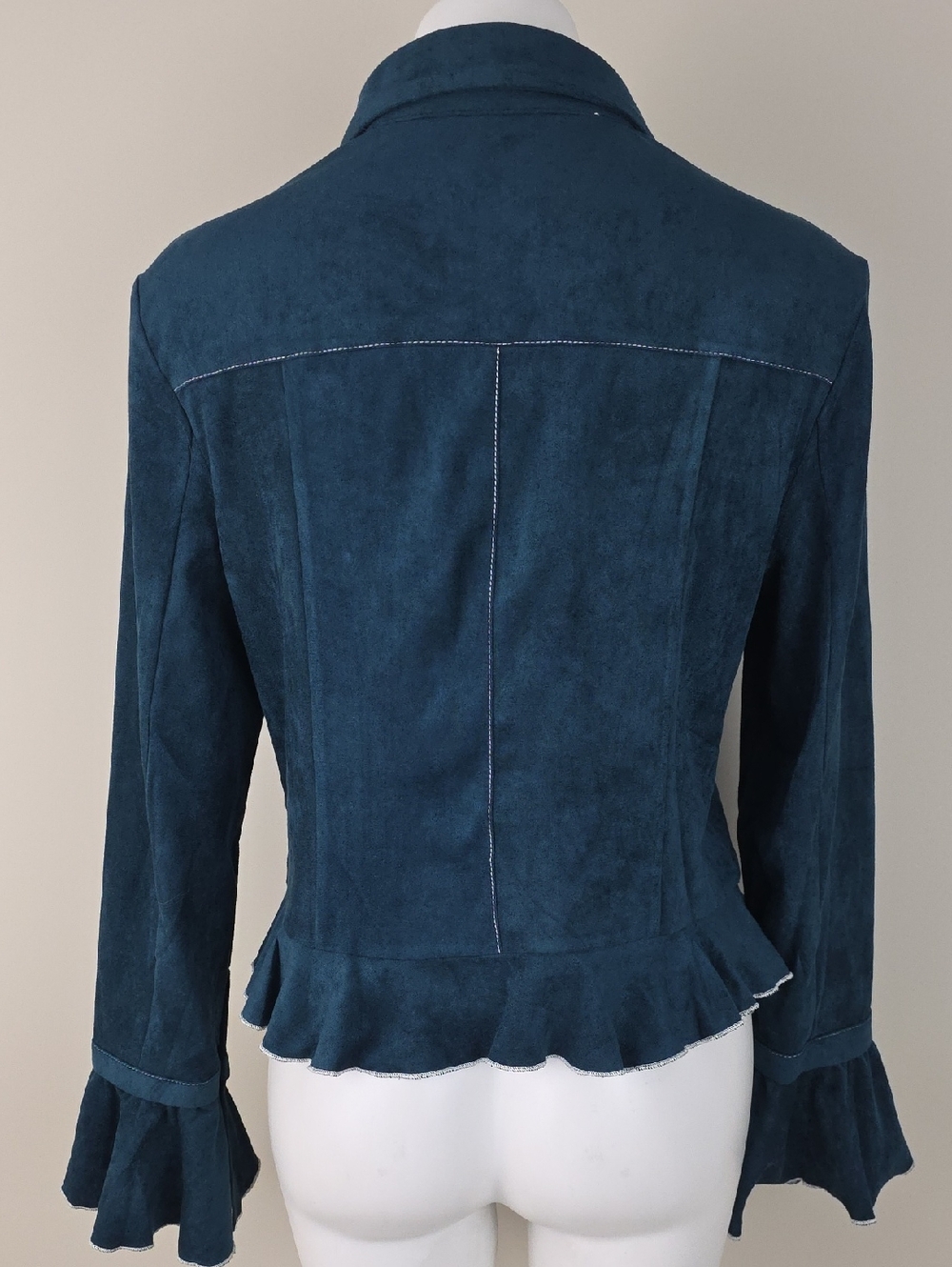 Oyrosy Western-Chic Boho Romantic Bell Sleeve Button Down Faux Suede Top. Size L - Picture 5 of 8
